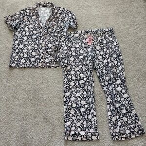 J. Crew Dreamy Pajama Set Womens S Blue Pink Floral Cotton Jersey Coquette